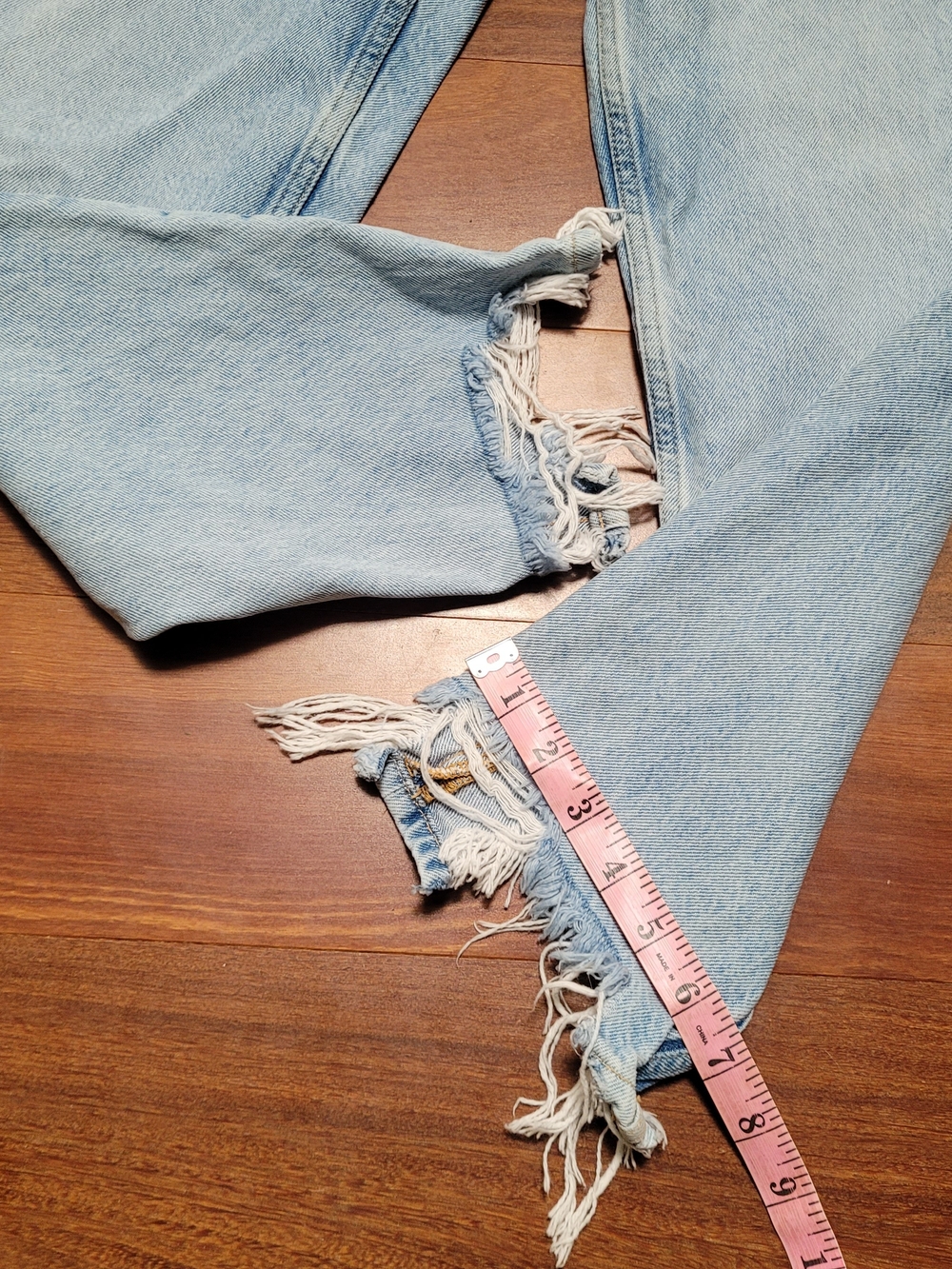 Zara Denim Jeans Straight Leg High Waisted Button Up Raw Hem Light Distressed 8 - Picture 13 of 14